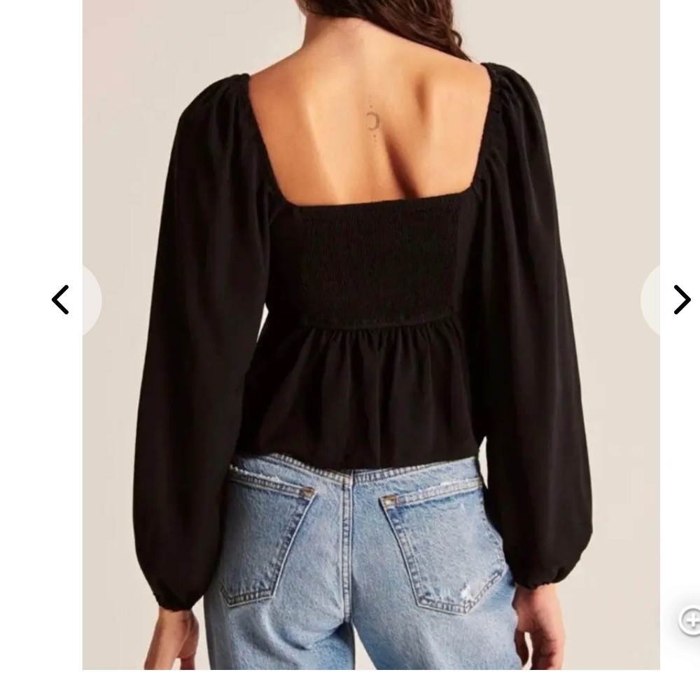 Abercrombie & Fitch Long-Sleeve Cinched Front Puff Sleeve Top in Black